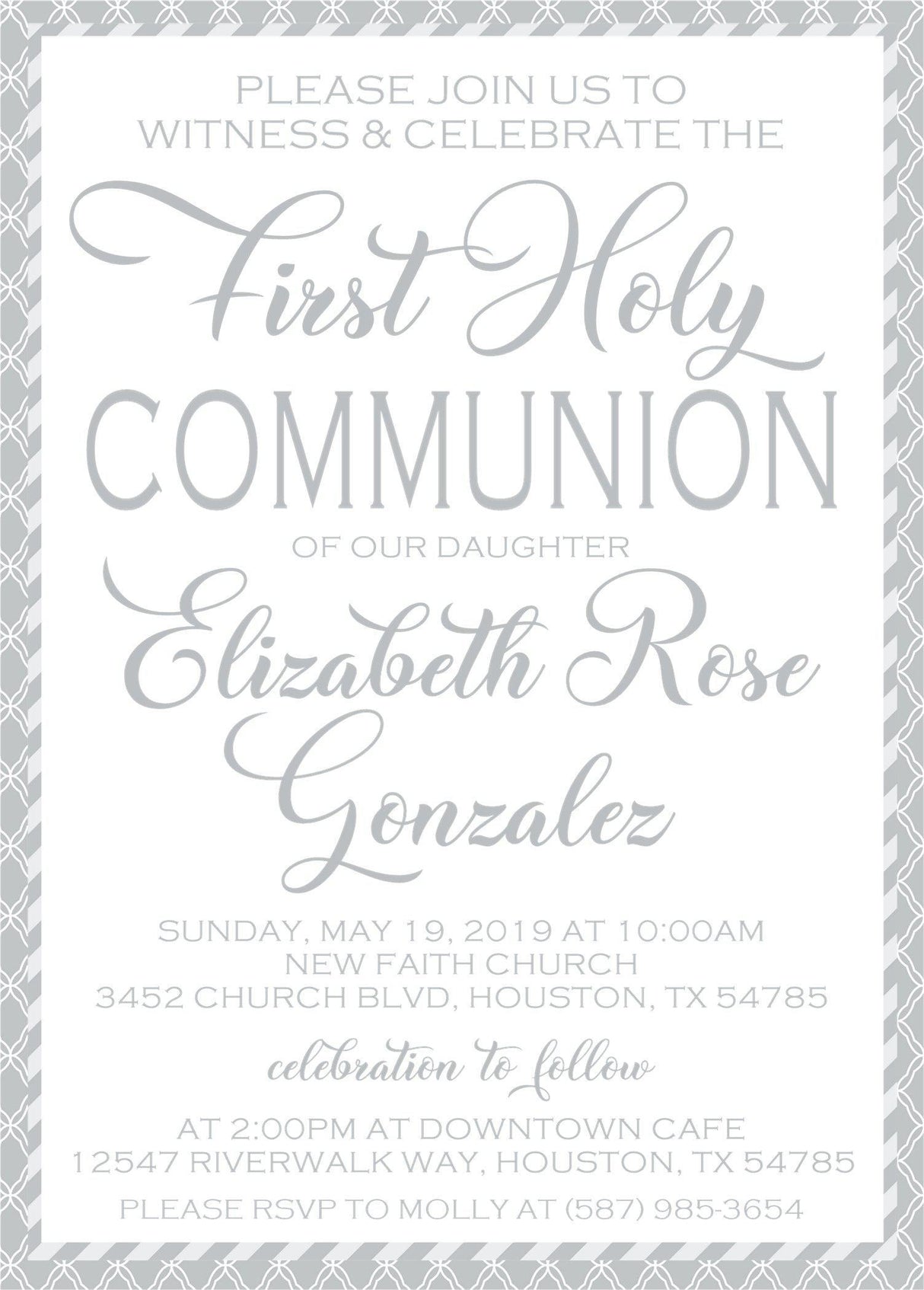 Grey And White First Communion Invitations