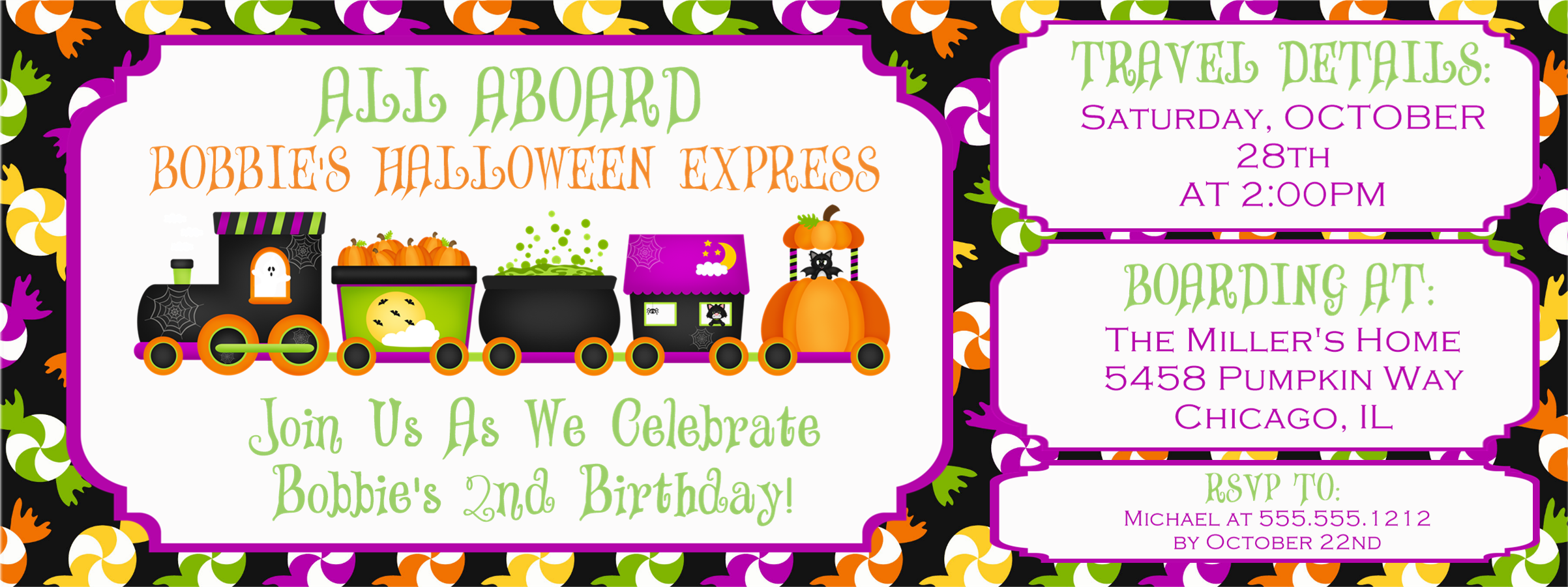 Halloween Express Train Birthday Party Ticket Invitations