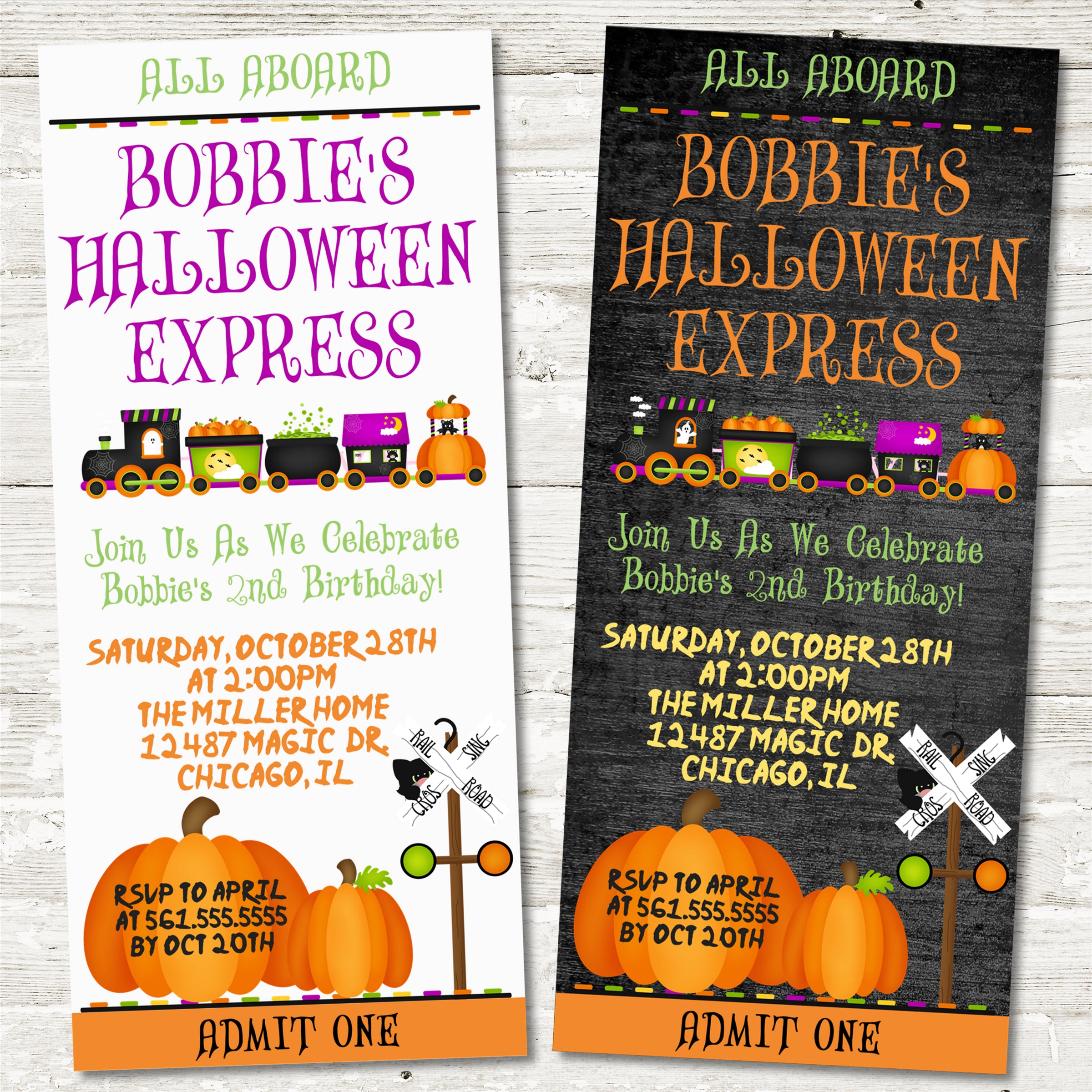 Halloween Express Train Birthday Party Ticket Invitations