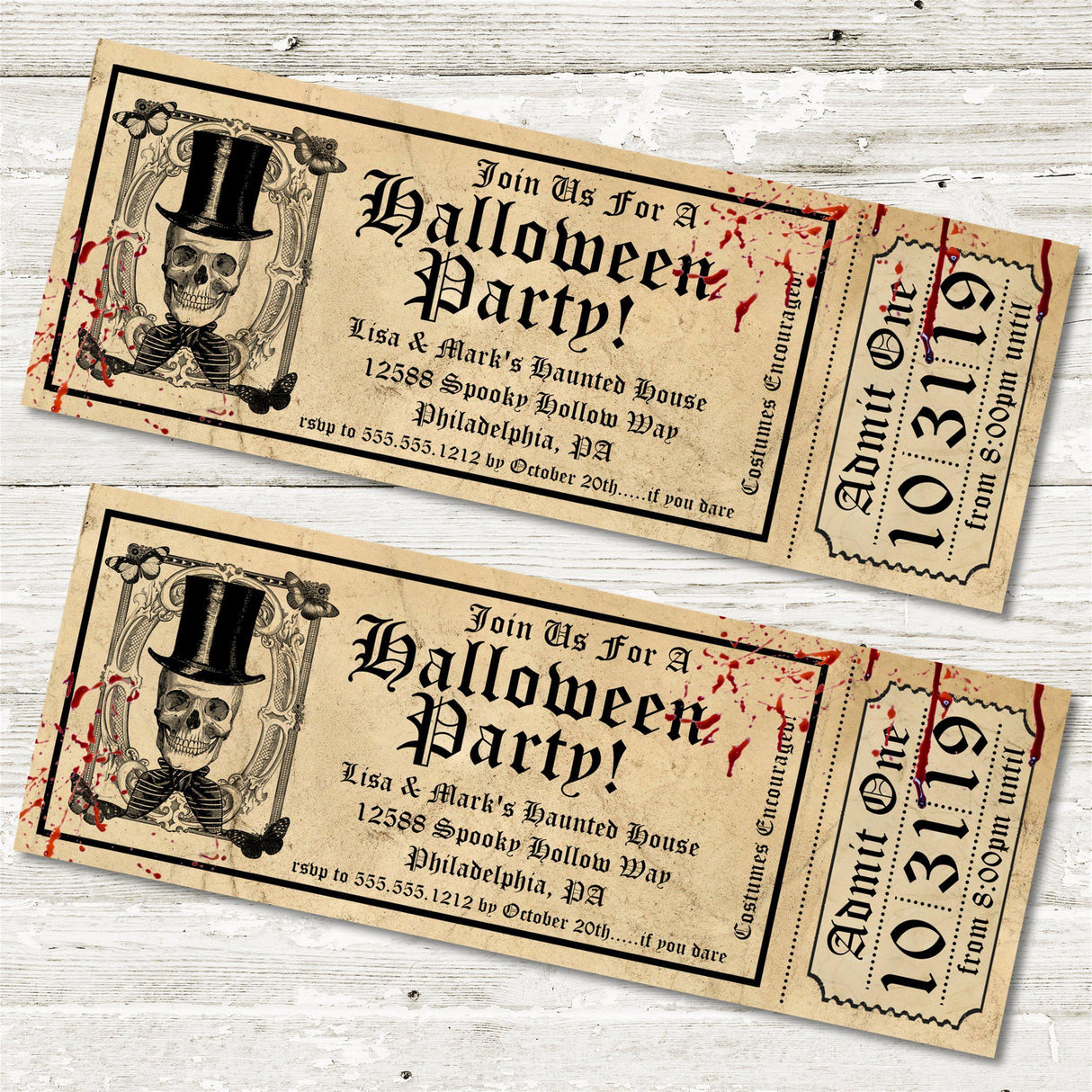 Halloween Party Ticket Invitations