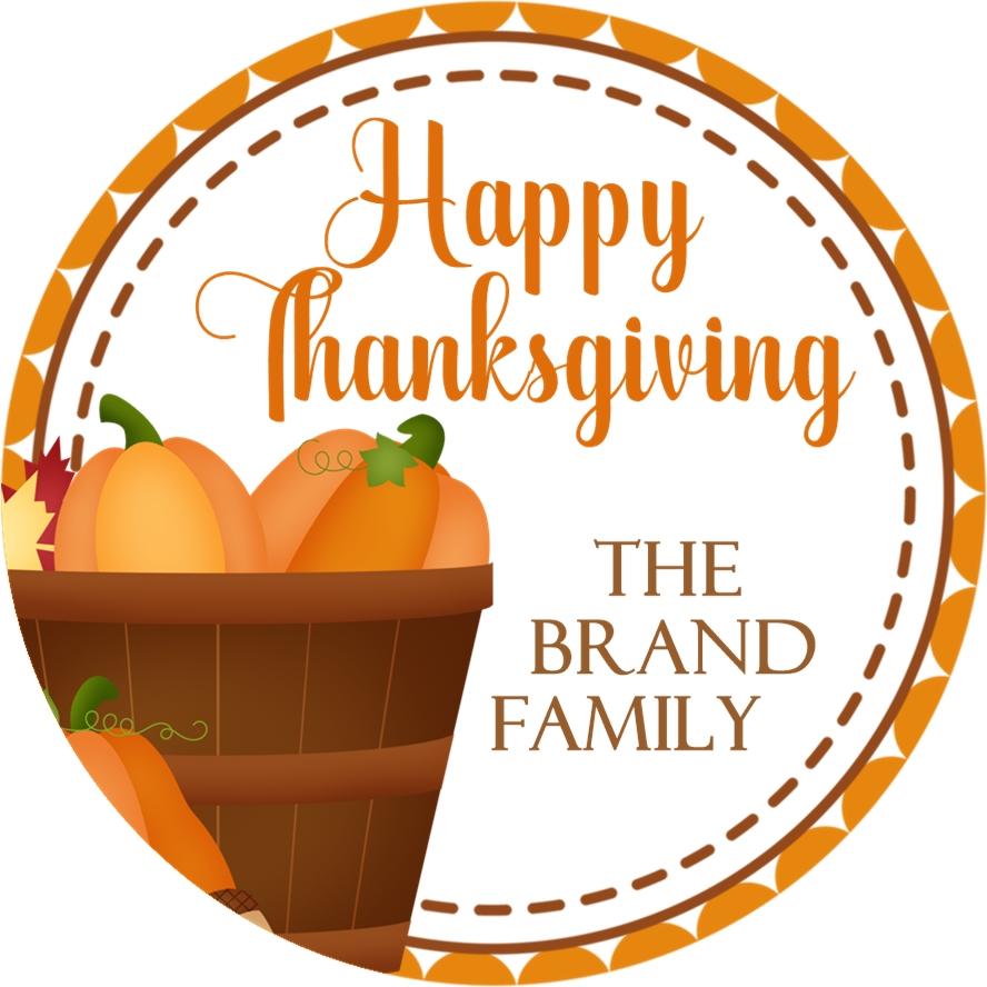 Happy thanksgiving pumpkin basket sticker with fall design