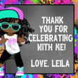 Hip hop birthday sticker with graffiti paint splatter border and girl character design