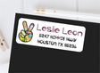 Hippie peace sign address labels with colorful retro artwork
