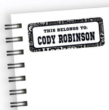 Hockey school name labels with black sports text background