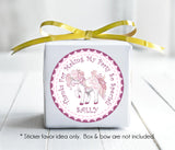 Horse-themed birthday favor sticker in soft pinks