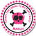 Hot pink pirate birthday sticker with skull design