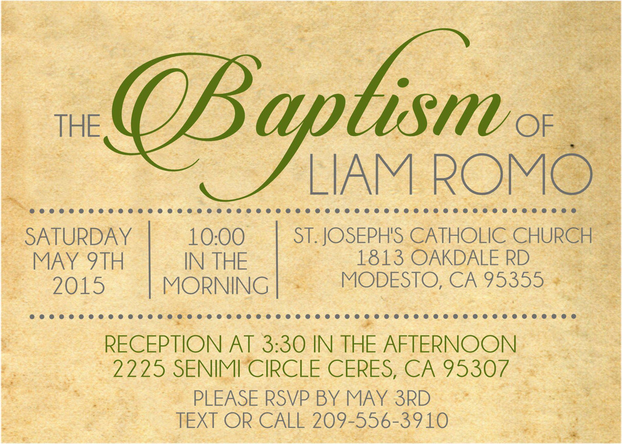 Hunter Green Antique Baptism Invitations