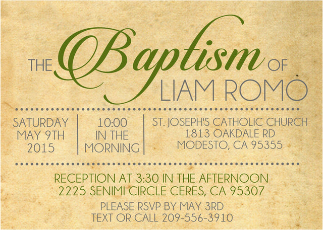 Hunter Green Antique Baptism Invitations