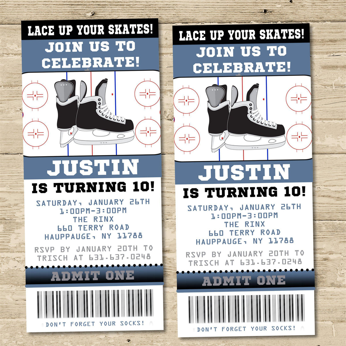 Ice Hockey Birthday Ticket Invitations