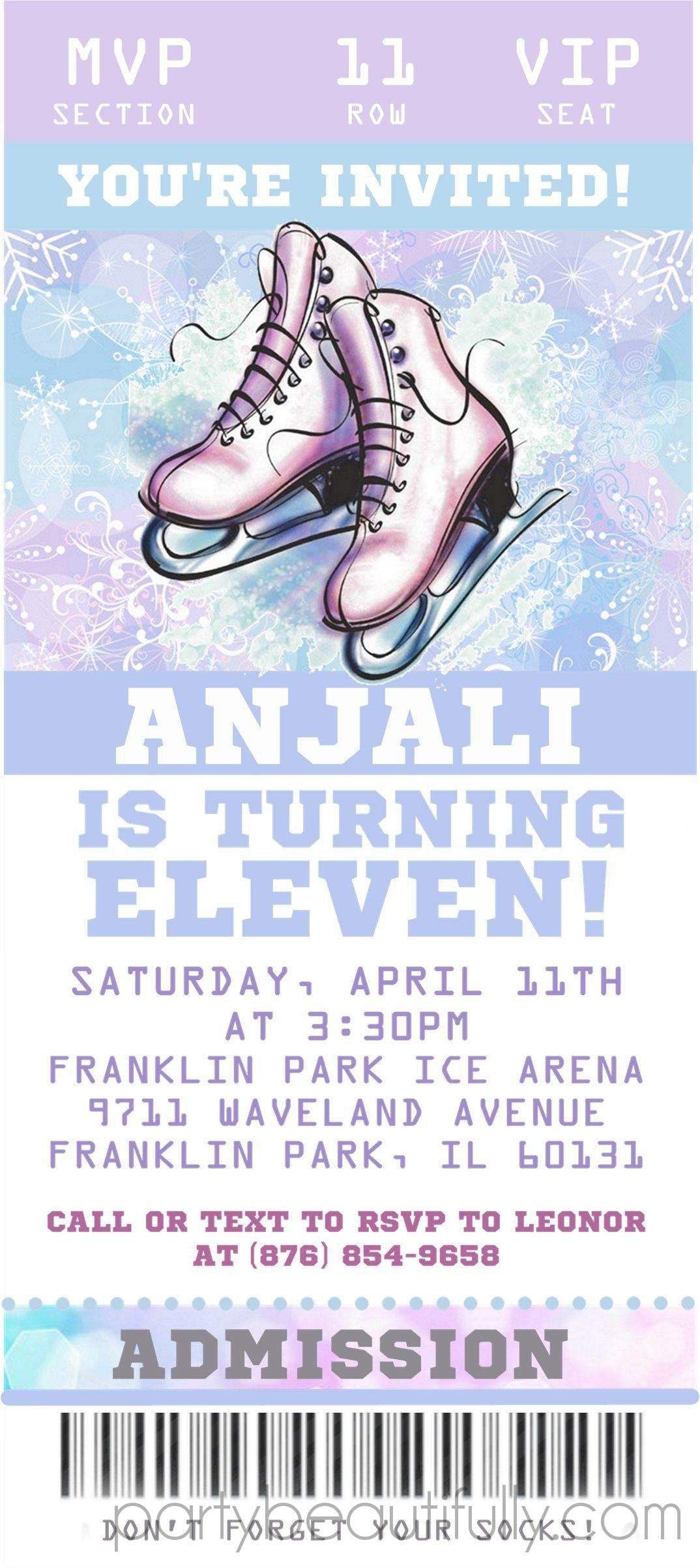 Ice Skating Birthday Ticket Invitations