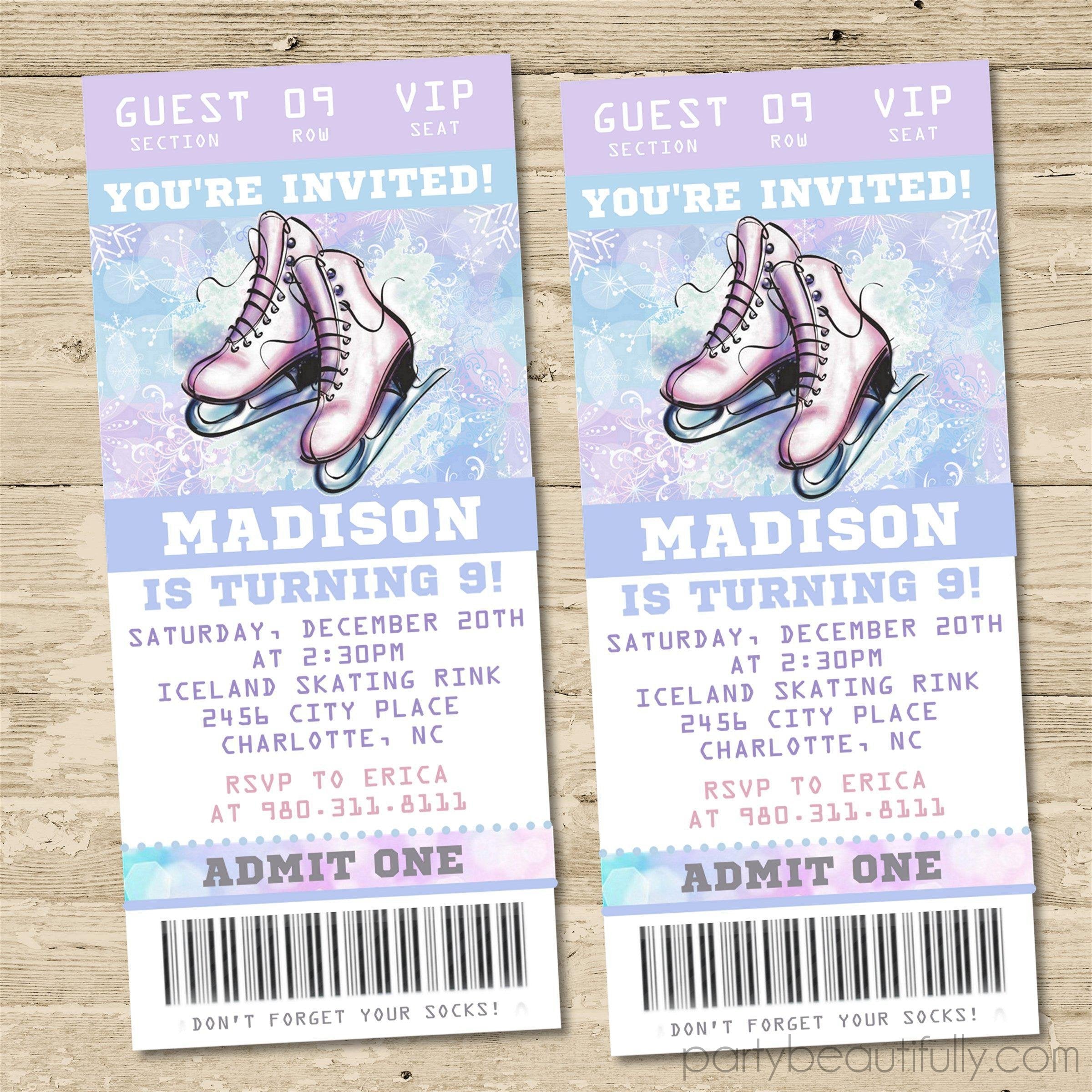 Ice Skating Birthday Ticket Invitations