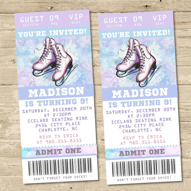 Ice Skating Birthday Ticket Invitations