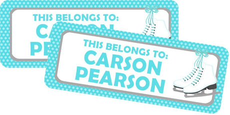 Ice skating name labels in blue with custom text