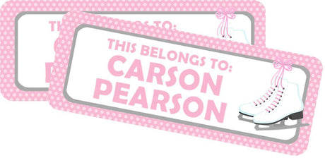 Ice skating name labels with pink border and custom name