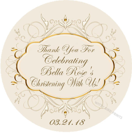 Ivory And Gold Christening Stickers Or Favor Tags