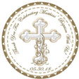 Ivory cross baptism sticker with elegant religious design