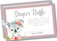 Koala Theme Baby Shower Diaper Raffle Tickets Printable