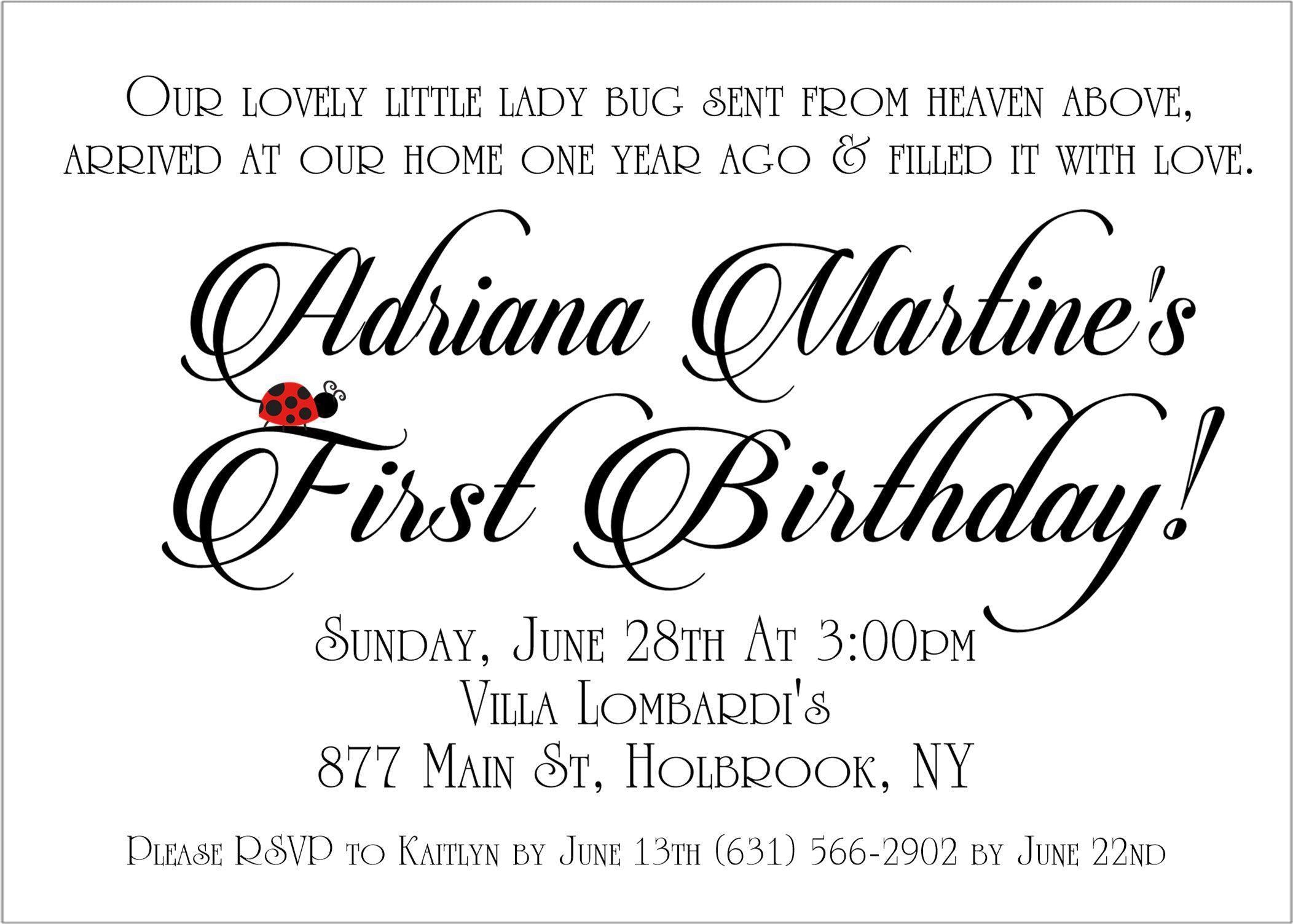 Ladybug First Birthday Party Invitations