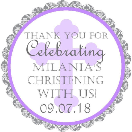Lavender Christening Stickers Or Favor Tags