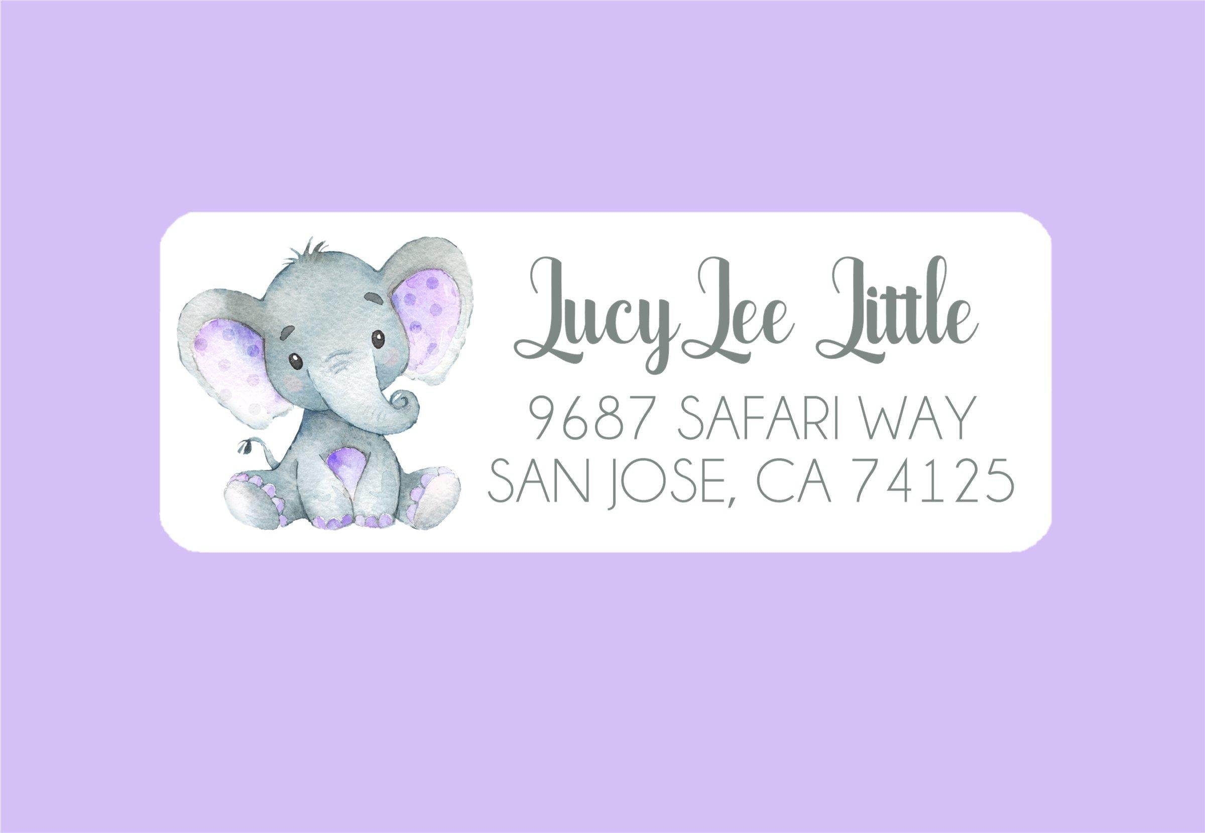 Lavender Elephant Address Labels