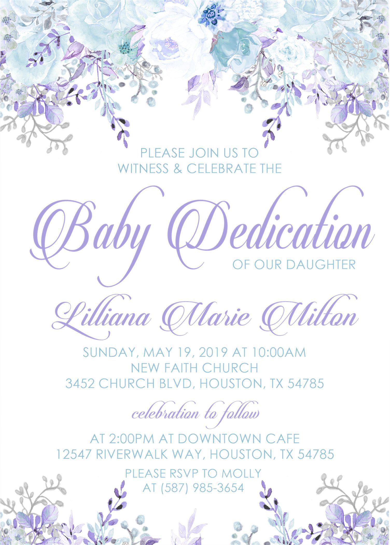 Lavender Floral Baby Dedication Invitations