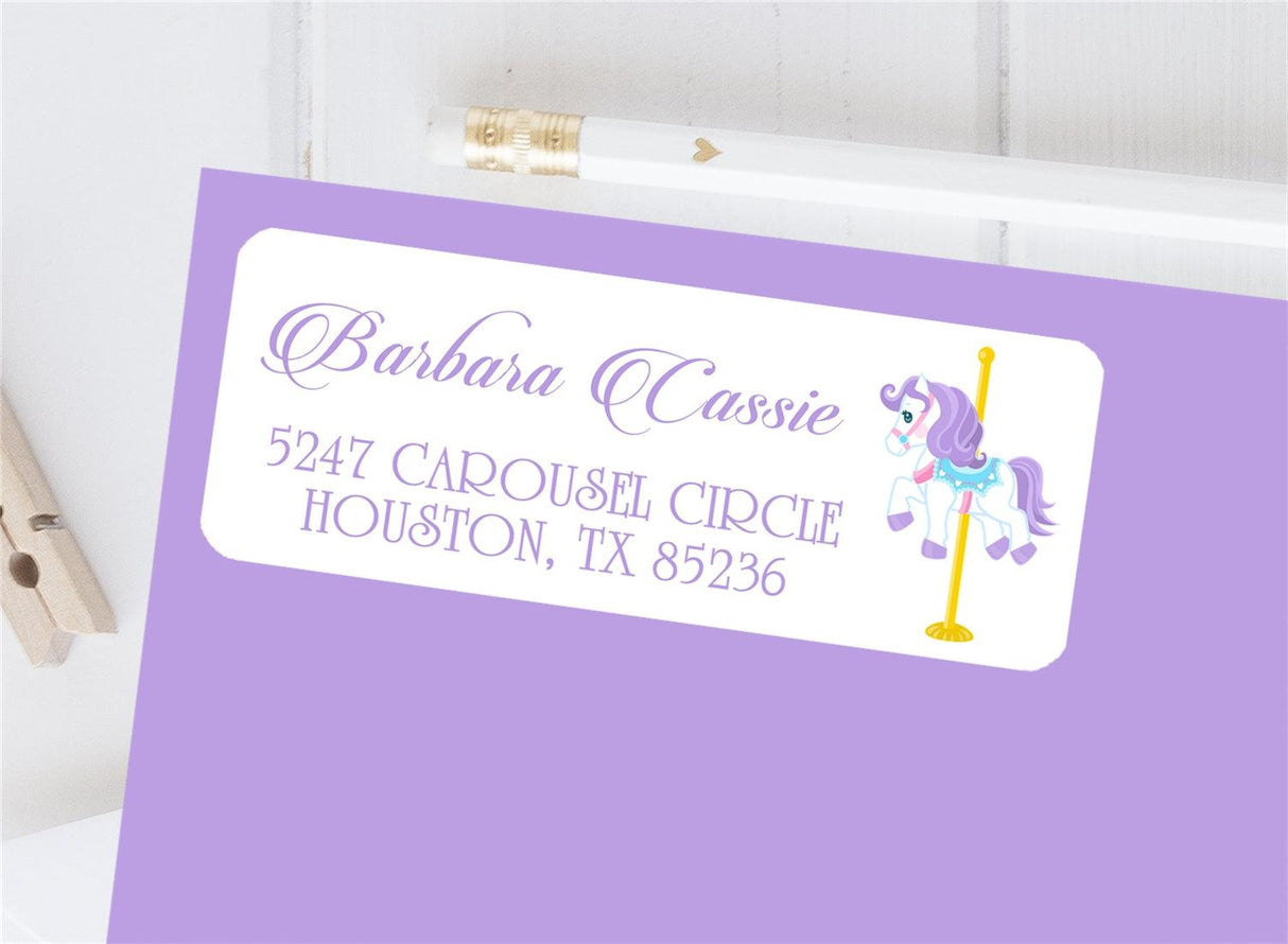 Lavender carousel horse address labels