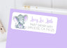 Lavender elephant address labels with watercolor baby elephant