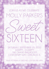 Lavender invitation cards teen birthday party style