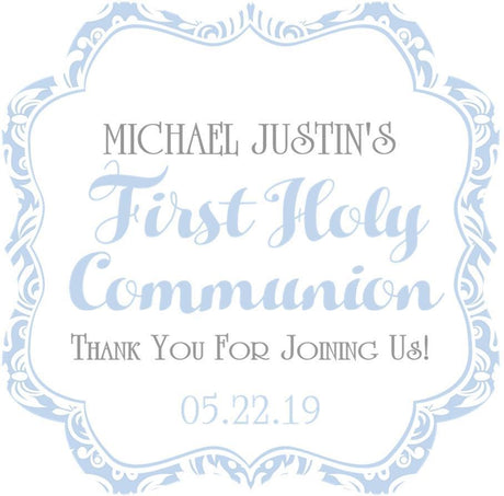 Light blue damask First Holy Communion sticker for boys
