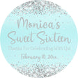 Light turquoise Sweet 16 birthday sticker with printed confetti