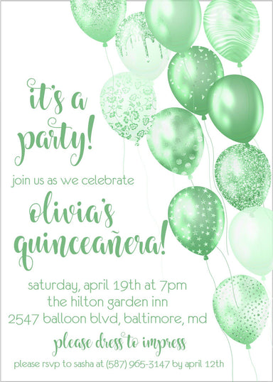 Lime Balloon Quinceanera Invitations