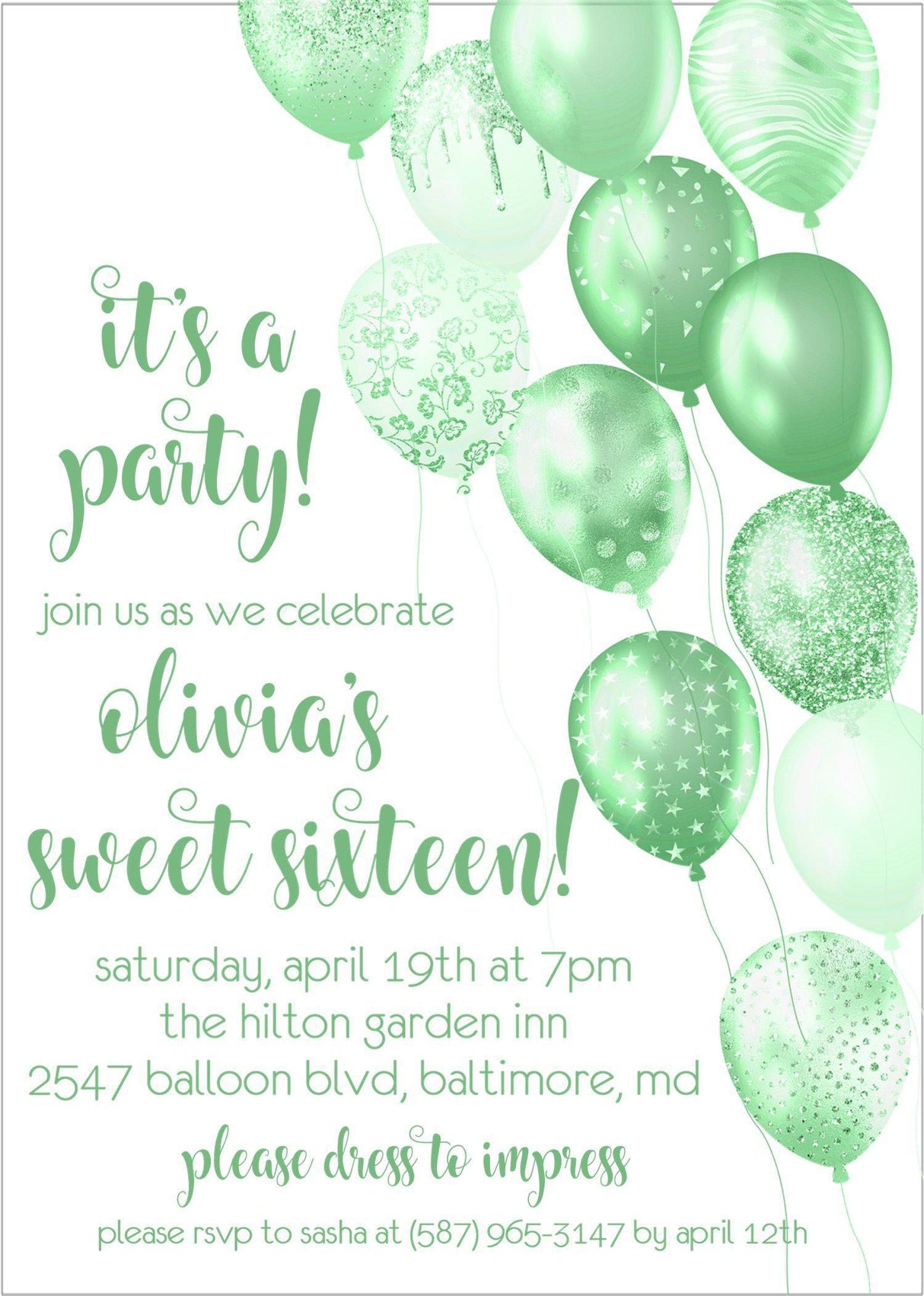 Lime green sweet 16 birthday invitations
