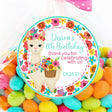 Llama birthday sticker with flower accents and tassels
