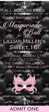 Masquerade Ball Birthday Party Ticket Invitations