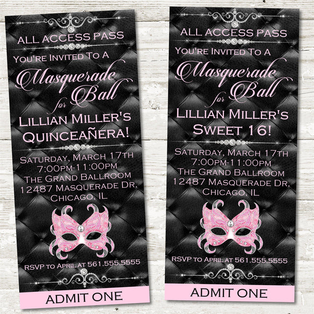 Masquerade Ball Birthday Party Ticket Invitations