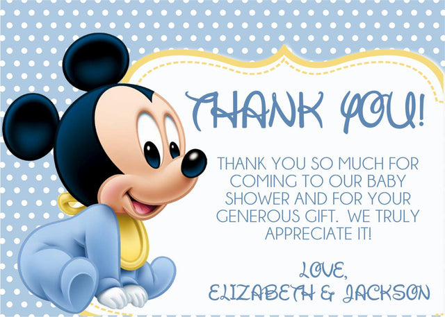 Mickey mouse baby shower thank you cards