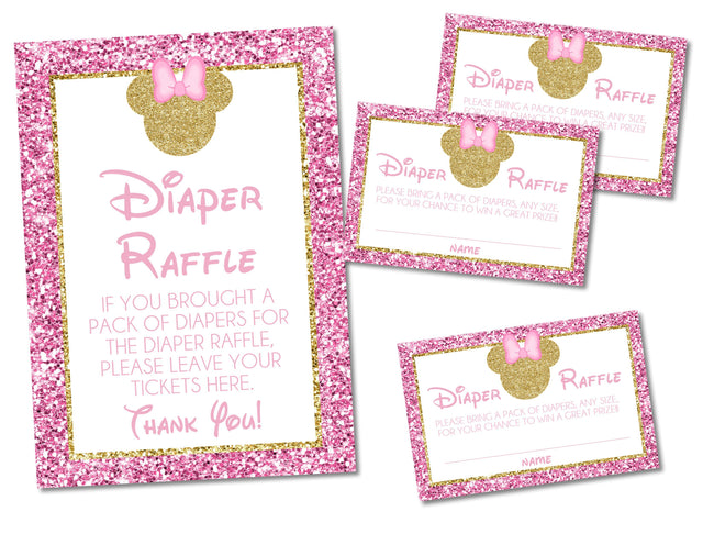 Minnie Mouse Baby Shower Diaper Raffle Sign and Tickets Printable PDF Download