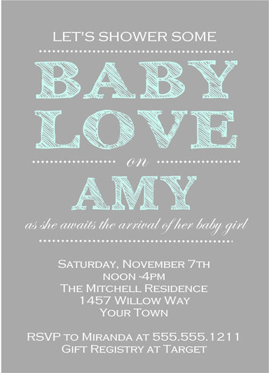 Mint & Grey Baby Love Baby Shower Invitations