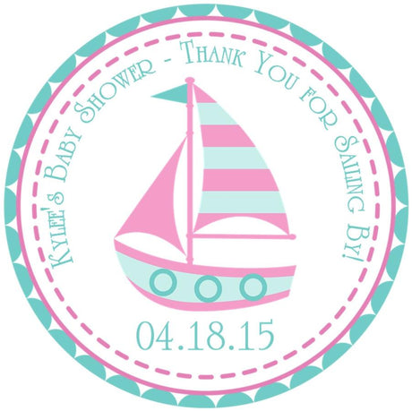 Mint and pink sailboat baby shower sticker