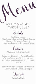 Modern Script Wedding Menus - You Choose Color