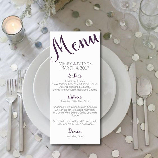 Modern Script Wedding Menus - You Choose Color