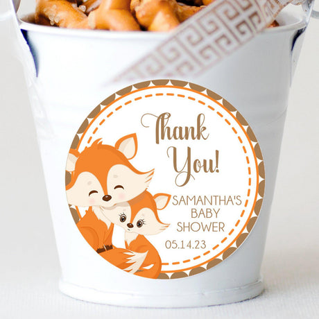 Mom and baby fox baby shower sticker
