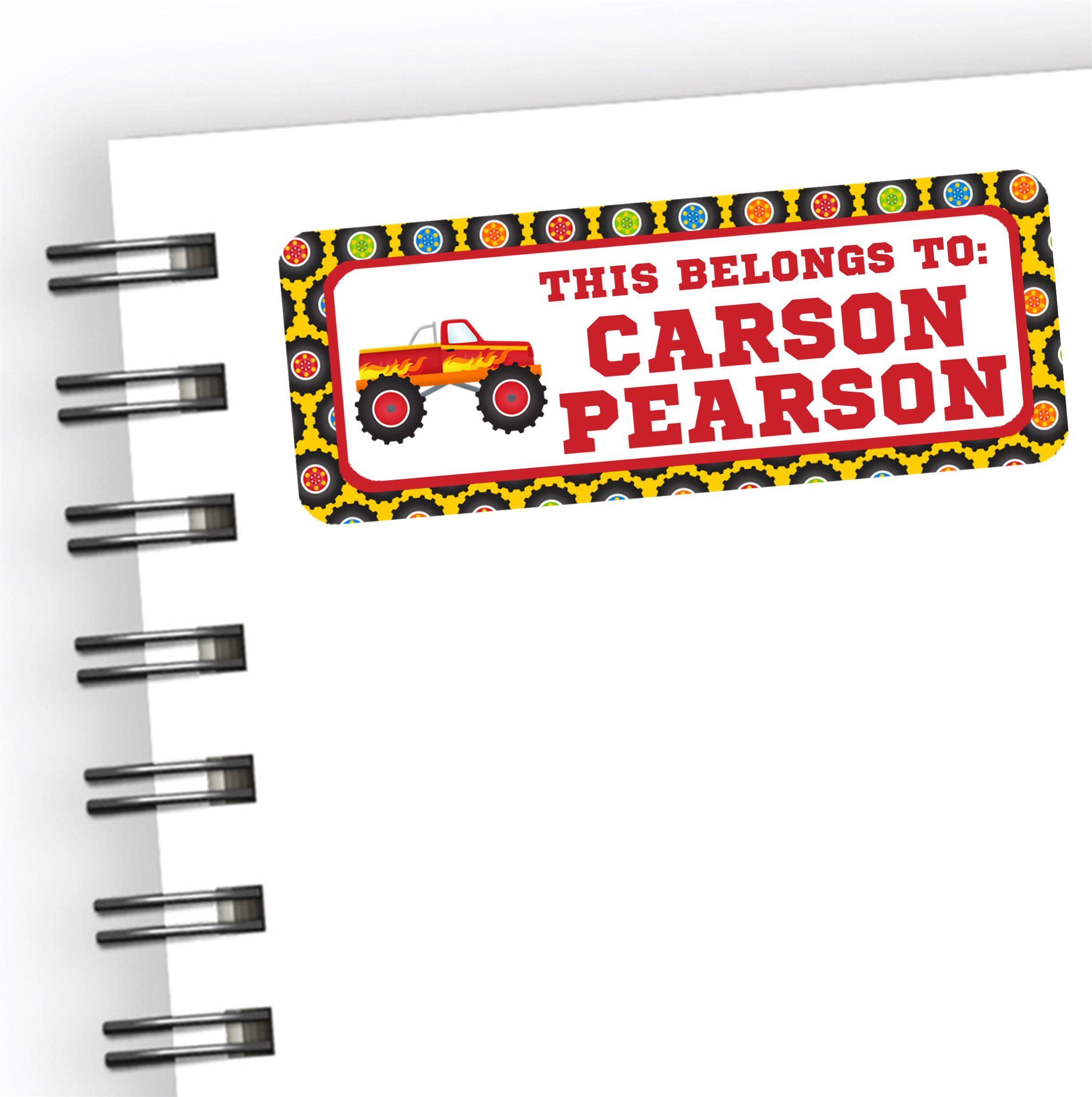 Monster Truck Back To School Supply Name Labels