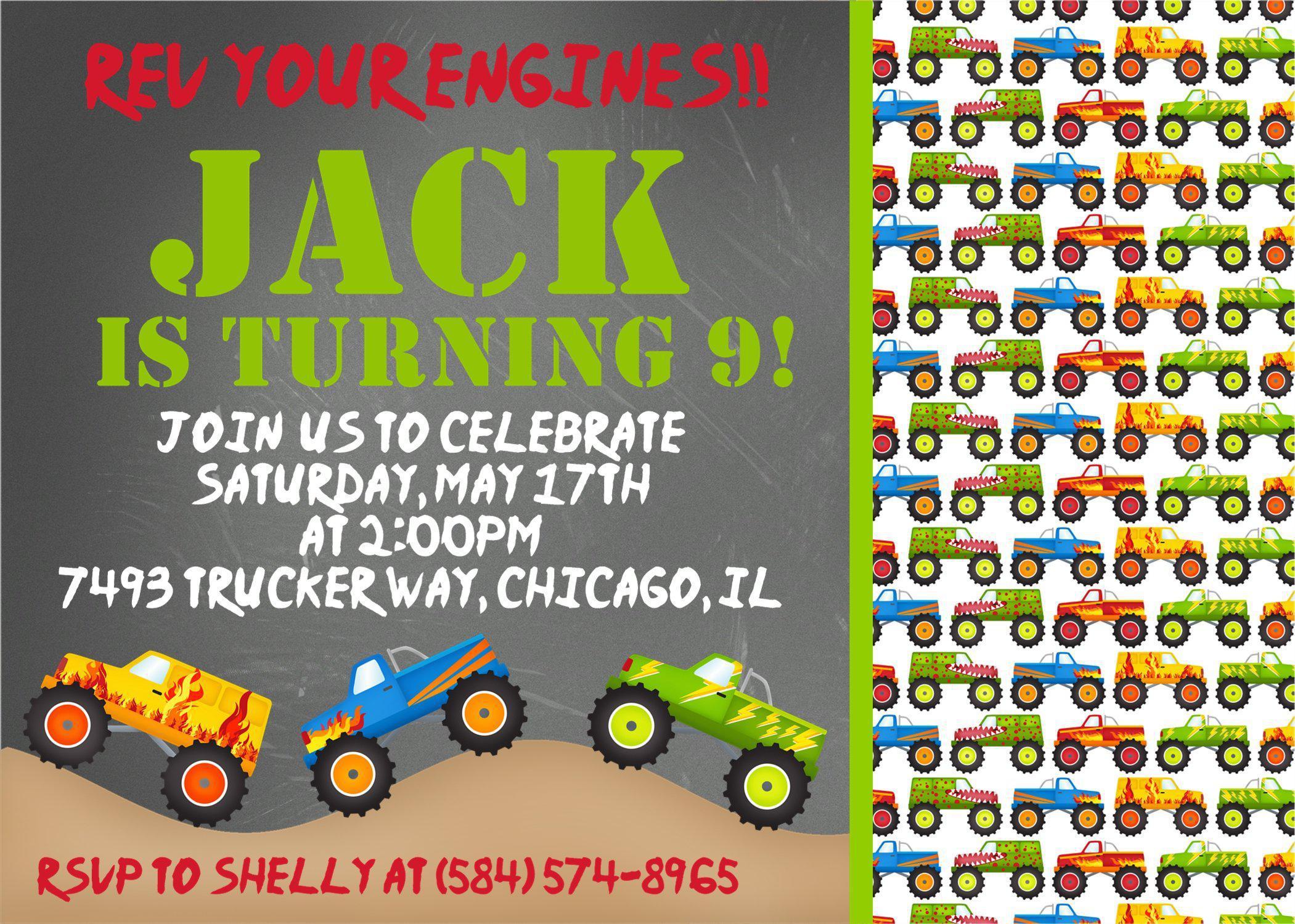 Monster Truck Birthday Party Invitations