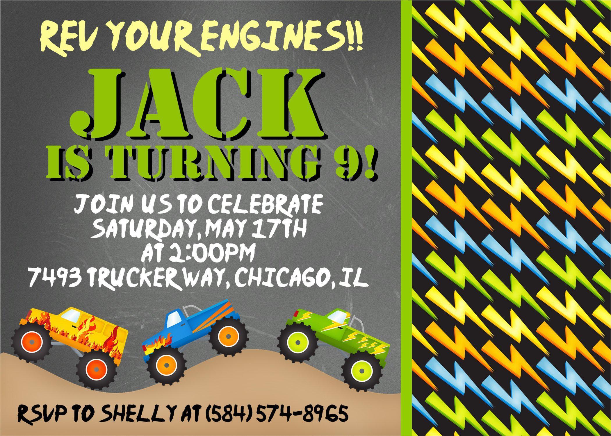 Monster Truck Birthday Party Invitations