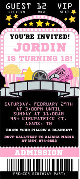Movie Birthday Party Ticket Invitations