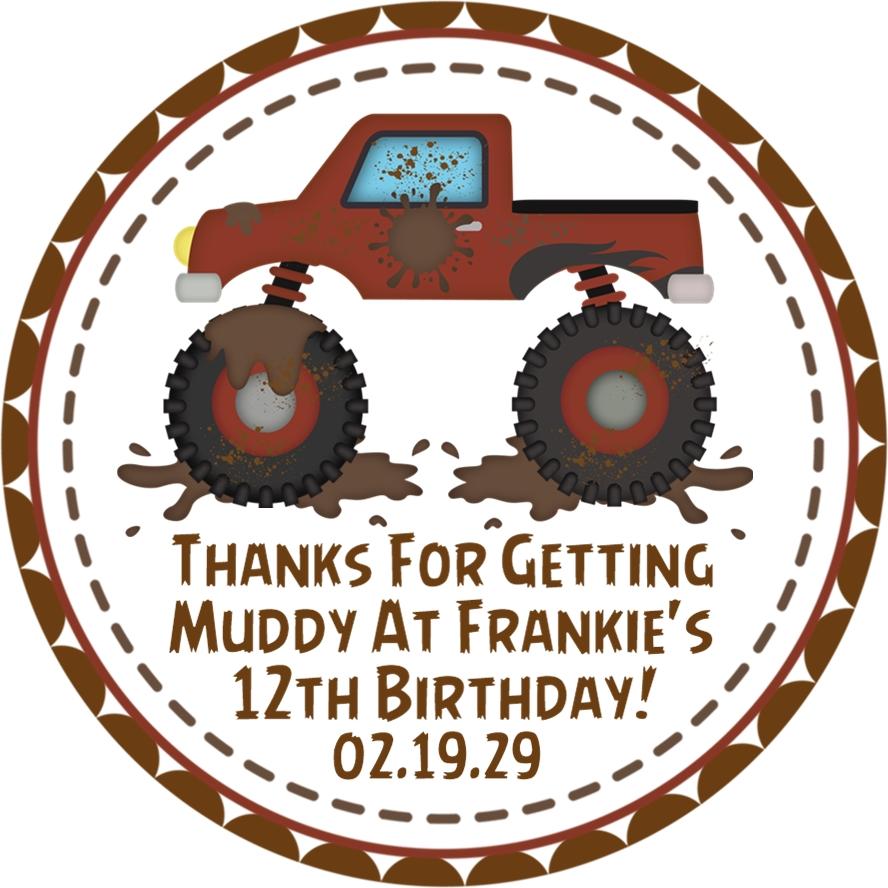 Mudding Monster Truck Birthday Party Stickers