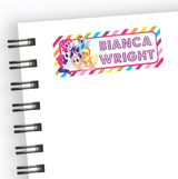 My Little Pony back to school name labels with colorful pony characters and striped border