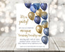 Navy Blue And Gold Balloon Birthday Party Invitations