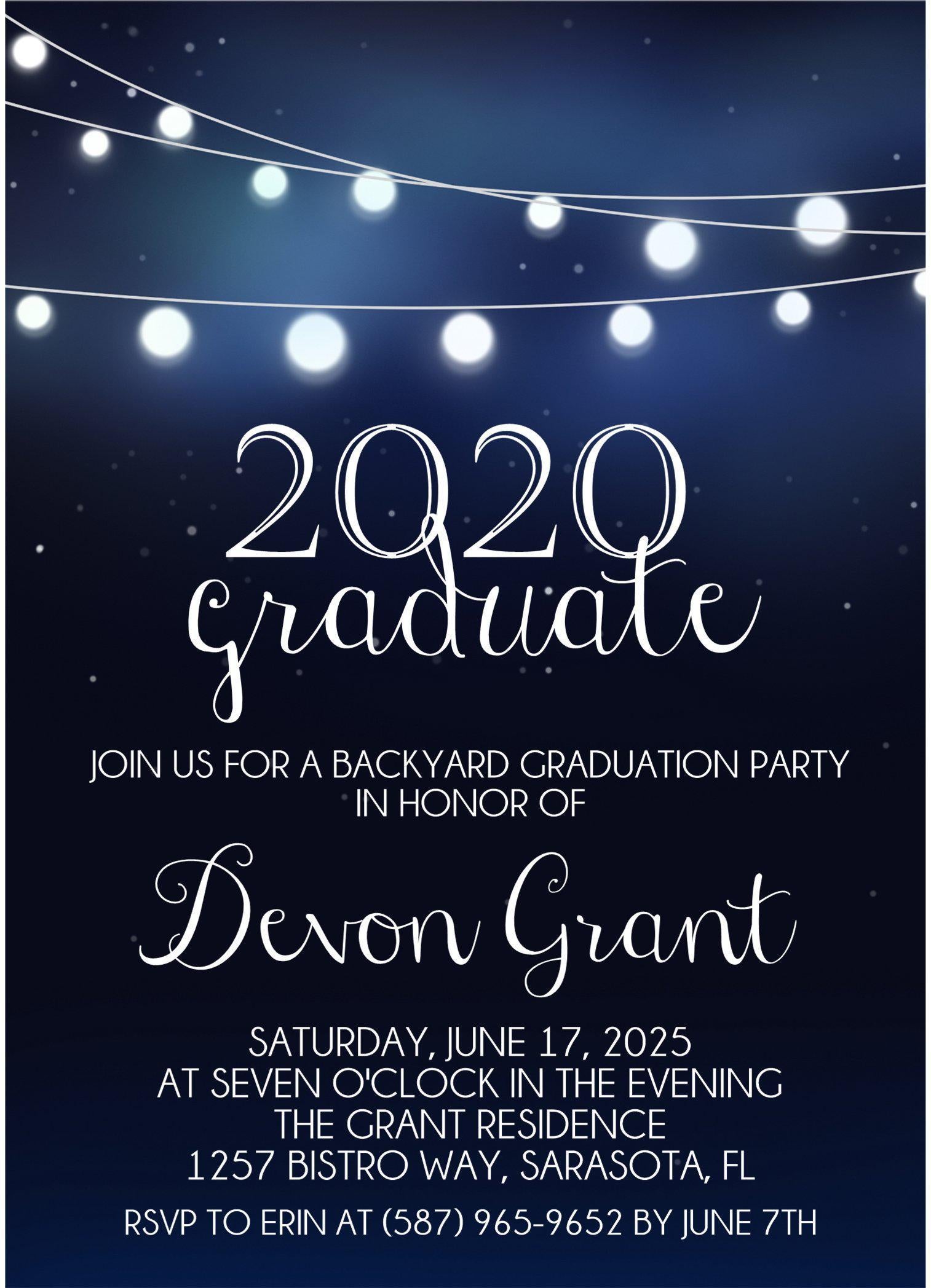 Navy Blue Graduation Party Invitations